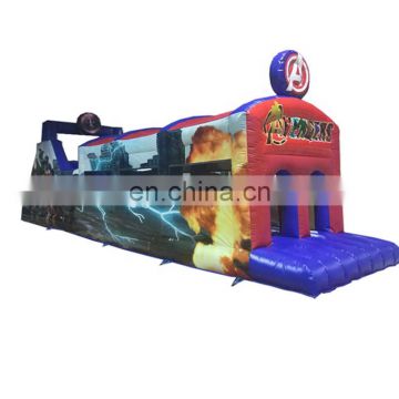 Kids outdoor American hero theme inflatable bouncy obstacle course with extreme weather scene