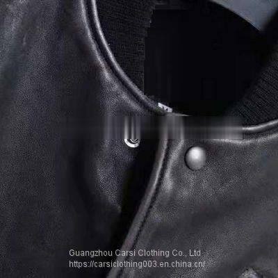 HOT SALE 2021 NEW FASHION MEN'S WASHED BASEBALL GENUINE SHEEPSKIN LEATHER JACKET photo-2