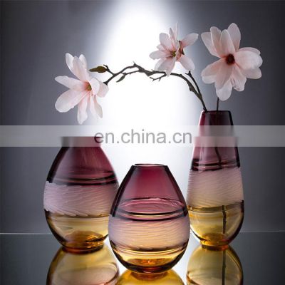 Wholesaler Handmade High Quality Glass Vase Pink Yellow Color Fade Flower Decorative Clear Home Decoration