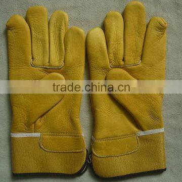 cow grain leather winter bus driving gloves safety gloves with full lining