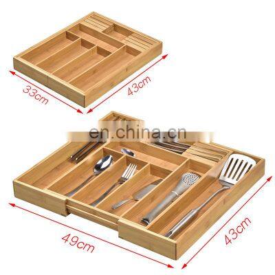 8 Expandable Compartments Bamboo Utensil Spoon Holder With Divider for Kitchen Drawer Silverware Cutlery Tray photo-5