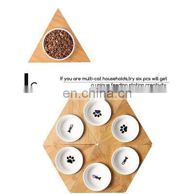 Wholesale Logo Elevated Pet Water Food Raised Cat Dog Water Bamboo Feeding Supplies Bowls Ceramic & Feeders Rack Luxury photo-2