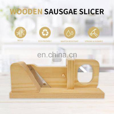 Bamboo Sausage Cutter Slicer Durable Rubber Tree Wood With Stainless Steel Blade photo-2