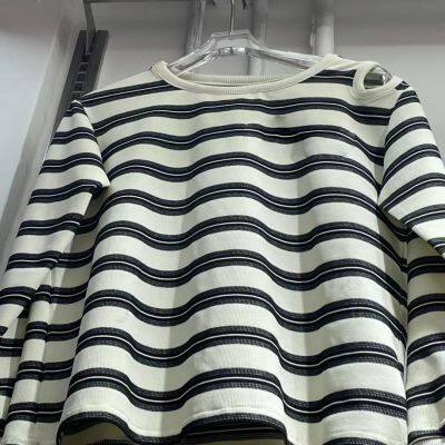 New Spring/Summer Cotton Spandex Frame Knitted Colorful Stripes Bead Ground Stripes Double Yarn Pit Stripe T-shirt Fabric 220g photo-5