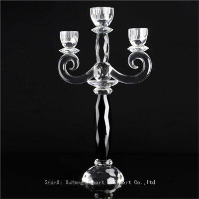 Wholesale Custom Crystal Glass Candle Holder Wedding Decor 3 Arms Candlesticks Crystal