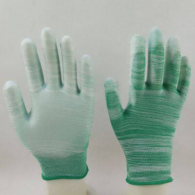 green and white polyester knitted pu palm coated anti-static safety work gloves for industrial workers