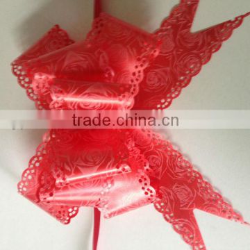 18*390mm Blue Metallic with Printing Butterfly Ribbon /Pull Ribbon Bows with Lace Edges for Wedding Decoration