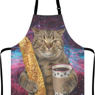 Funny Galaxy Cat Adjustable Bib Apron Cooking Kitchen Apron for Men Women