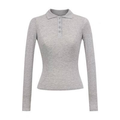 Hot Girl American T-shirt 2025 Pure Lust Style Slim Solid Colour POLO Collar Micro Transparent Shoulder Top photo-3