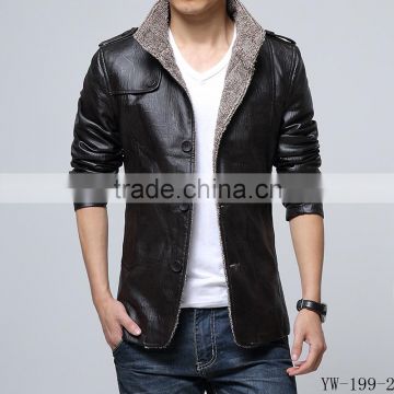 Customized pu leather men winter coat