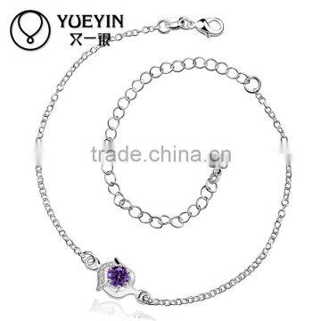 Wholesale Fancy Amethyst Silver Wedding Anklet With Zircon