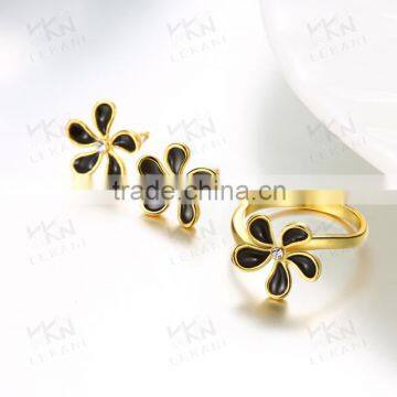 Simple folower Gold Plated Earring and Ring Jewelry Set