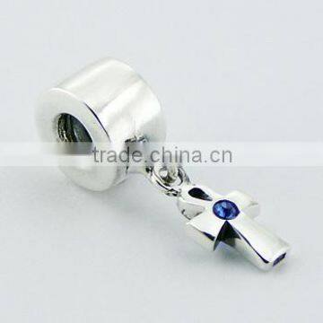 Adorable Charm Bead Sterling Silver Austrian Crystal Cross