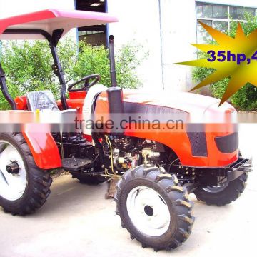 35HP 4wd mini farm tractor with front loader and backhoe,4cylinders,8F+2R shift,with Cabin,heater,fan,fork,blade