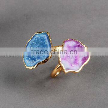 New fashion agate druzy geodel ring with natural gemstone for women girl jewellery