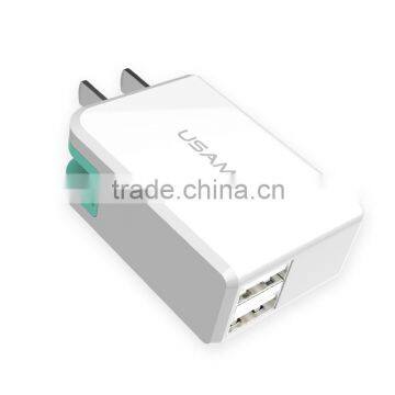 Original Usams traveling series pc dual USB charger adapter for iphone/android mobile phone 2A Foldable charger adapter