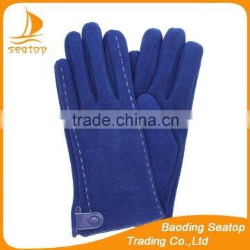 2016 women's blue pig suede leather gloves to make fashion and warm