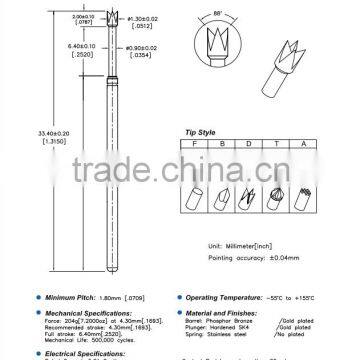 SP1-137334-F01 PCB test probe and gold plated spring loaded probe current probe pong head
