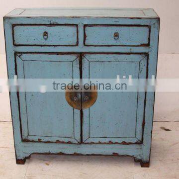 Chinese Antique Blue Two Door Two Drawer Cabinet