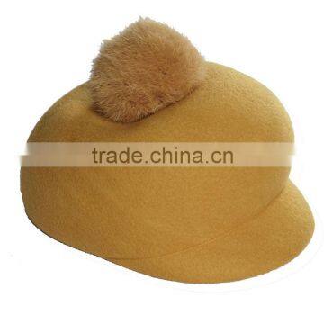 100% wool felt military hats with fluffy ball on top for pretty girl