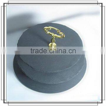 Black round stone slate wedding cake stand