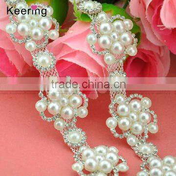 new arrival A-class pearl rhinestone chain trim for bridal accessory WRC-271