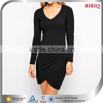 Spring/Autumn Ladies Black Long Sleeve Knitted Small Short Casual Dress