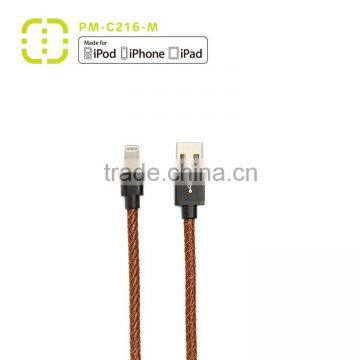 Walnut MFI braided leather cable for iPhoneSE/iPhone 6S/iPhone 6/ 6 plus