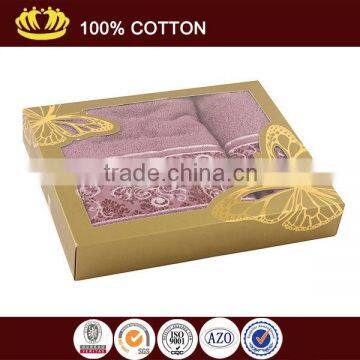 Pure cotton solid color satin gear jaquard gift box packing towel set                        
                                                Quality Choice