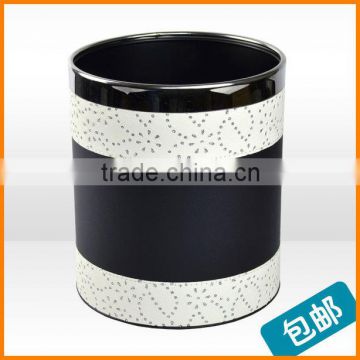 High-grade black leather household trash bins creative fashion stainless steel drum cartridge hotel supplies