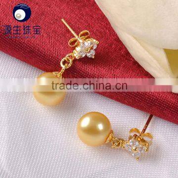 Japanese Circular 7--7.5mm Golden Akoya Pearl Jewelry Earrings for Sales photo-3