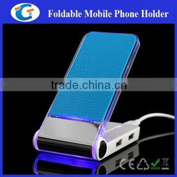 LED Light Foldable Mobile Phone Holder with 4 Ports USB Hub