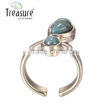 Geometric Jewelry Golden Copper Adjustable Green Stone Finger Rings Men's Jewelry photo-2