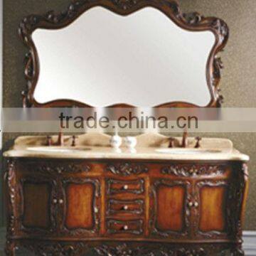 Travertine Antique double sink wooden mirror and vanity top with Baltic Brown/Classic solid wood bathroom vanity or cabinet