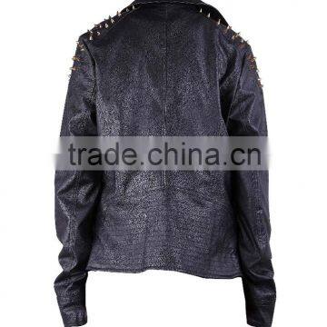 2015 IEurope and the Trend of Rivet Double Zipper Short Paragraph PU Leather Female Coat photo-3