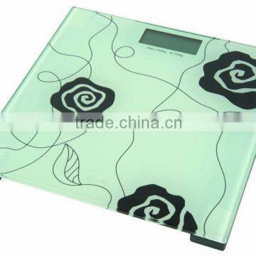 Beautifull printing large glass platform electronic bathroom scale with precision gauge sensor