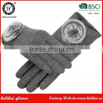 HELILAI Gloves Supplier Smart Phone Grey Ladies With Pompom Ball Gloves