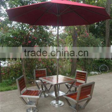 304 Stainless Steel and Solid Wood Outdoor Table Chair With Umbrella