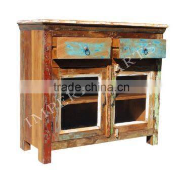 INDIAN RECYCLE GLASS WOOD 2 DRAWER SIDE BOARD photo-4
