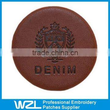 Round Shape Brown Color Denim Leather Garment Labels in Wholesale