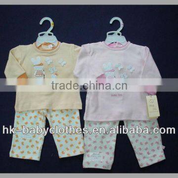 100% cotton printed embroidery girls wear 2pcs set baby animal clothes