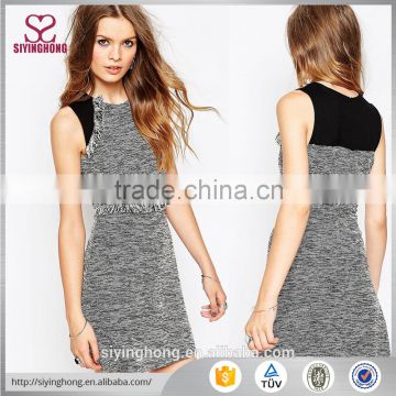 2016 Fashin casual high neckline sleeveless women dress Cut and Sew Dress with Frayed Trims                        
                                                                                Supplier's Choice