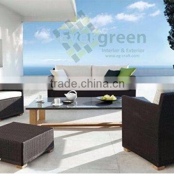 Evergreen Wicker Furniture - Traditional Wicker Sofa Set with wooden surface