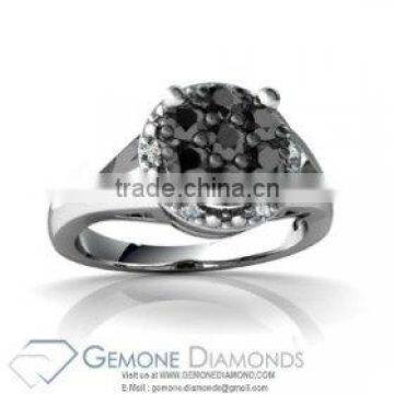 NATURAL BLACK AND WHITE DIAMOND HIGH QUALITY SOLID WHITE GOLD WEDDING RING