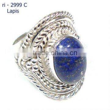 925 stamped sterling silver lapis semi precious gemstone ring