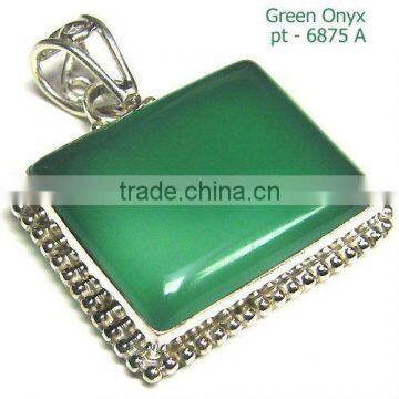 Natural gemstone pendant 925 silver pendant green onyx jewelry