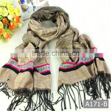 A171-B Gold supplier china lady tricolor woven scarf