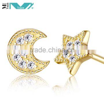 Sterling silver 0.925 star and moon earrings for pretty woman