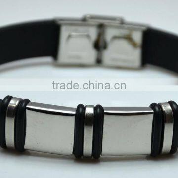 Hot Sale Mens Bracelets Two Shiny Square Stainless Steel Linked Simple Leather Bracelets For Men