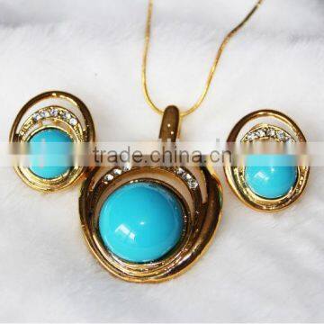 2014 charming turquoise rhinestone jewelry set